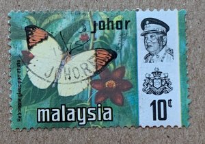 Johore 1971 10c Butterflies, used. Scott 180, CV $0.55. SG 179