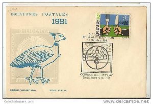 URUGUAY FDC COVER BIRD FORK KNIFE ALIMENTATION DAY FAO FOOD