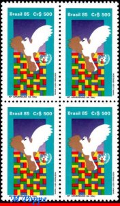 2032 BRAZIL 1985 UN UNITED NATIONS, 40 YEARS, DOVE OF PEACE, BIRDS, BLOCK MNH