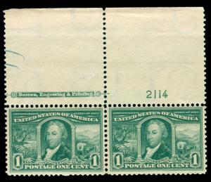 MOMEN: US STAMPS #323 PLATE IMPRINT PAIR MINT OG NH VF