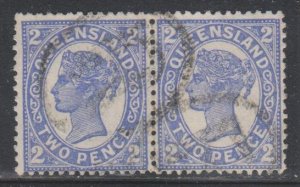 Queensland,  2p Victoria (SC# 114) USED PAIR