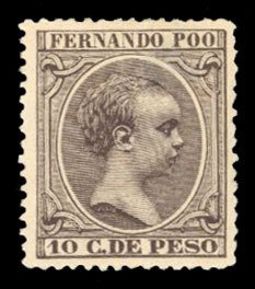 Spanish Colonies, Fernando Po #17 Cat$450, 1894 10c black violet, unused with...