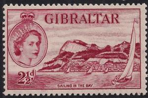 Gibraltar 1953 - 59 QE2 2 1/2d Carmine Sailing in the Bay Umm SG 149 ( J1347 )
