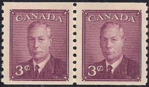 Canada #296 3 cent King George 6 Coil Pair Stamp Mint OG NH VF