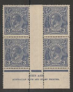 AUSTRALIA 1931 KGV 3D IMPRINT GUTTER BLOCK C OF A WATERMARK