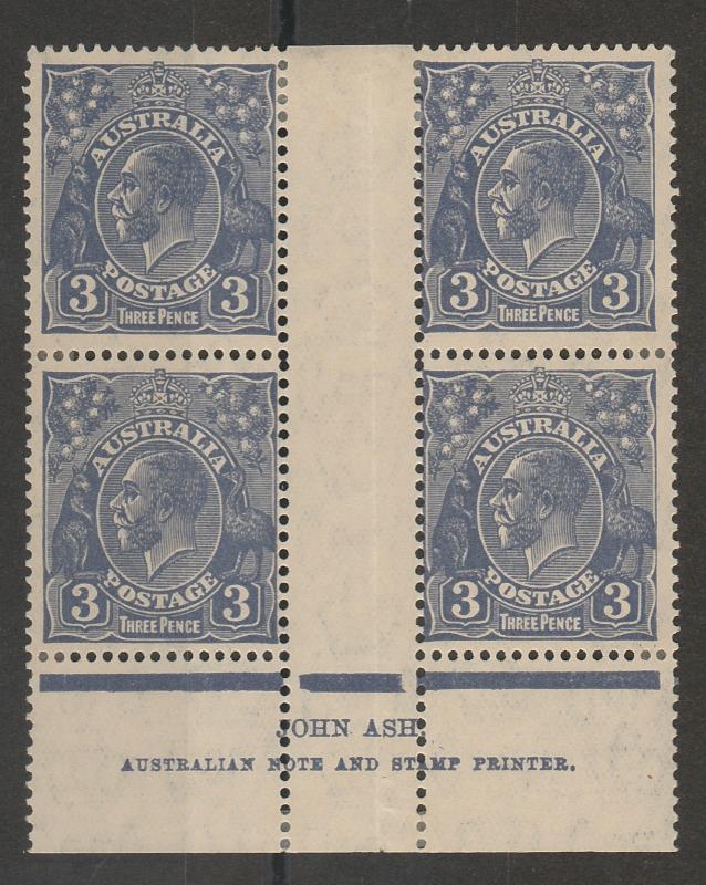 AUSTRALIA 1931 KGV 3D IMPRINT GUTTER BLOCK C OF A WATERMARK