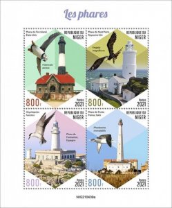 Niger - 2021 Lighthouses and Birds - 4 Stamp Sheet - NIG210439a