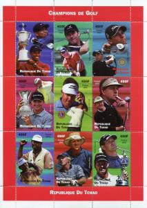 Chad Golf Stamps 2002 MNH Tiger Woods Vijay Singh Nick Faldo Els Sports 9v M/S