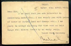 India George V stamps On 1923 George V Postal Card to U. S.