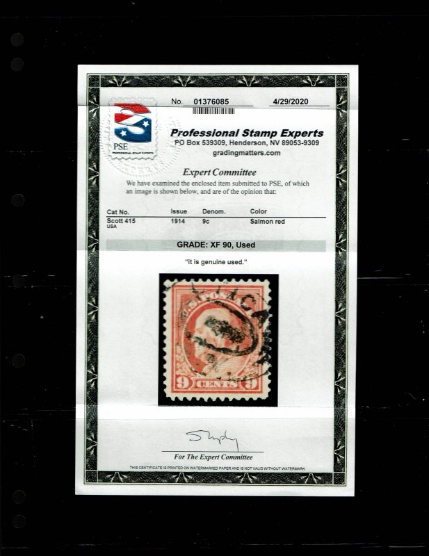 Scott #415 XF-used. With 2020 PSE certificate.