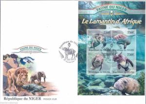 FAUNE OF NIGER 2013 MANATEES SHEET   FIRST DAY COVER