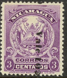 NICARAGUA 1906-08 10c on 3c ABNC Imprint Coat of Arms READING DOWN Sc 194e MH