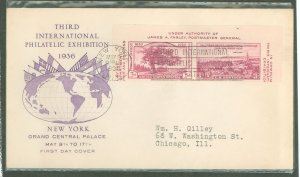 US 778a/b 1936 two stamps from the tipex souv. sheet, connecticut & calif. pacific expo., on an addressed, typed fdc with a linp