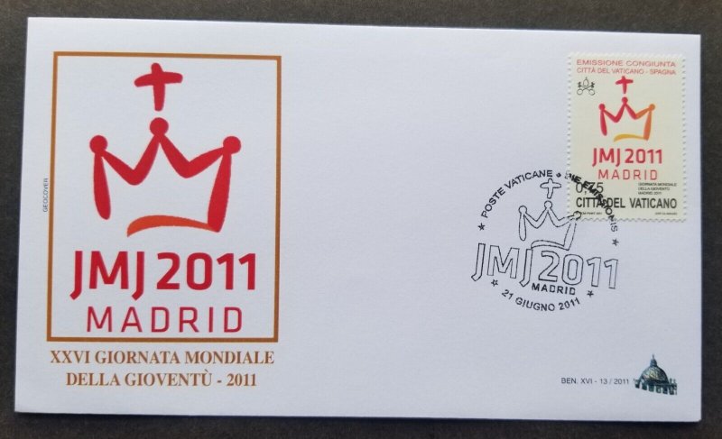 *FREE SHIP Vatican Spain Joint Issue 26th World Youth Day - Madrid 2011 (FDC) 