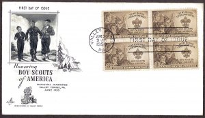 U.S.A. SC#995 BOY SCOUTS OF AMERICA BLK of 4 (1950) FDC