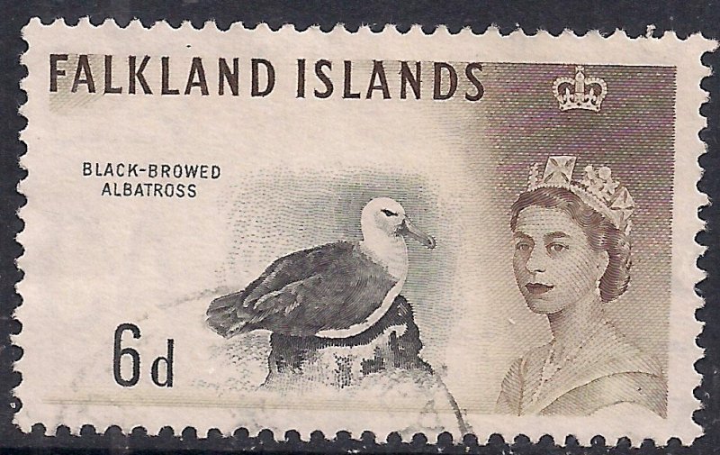 Falkland Islands 1960 - 66 QE2 6d Black browed Albatross SG 200 (  )