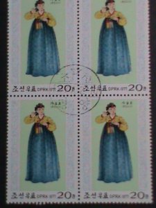 ​KOREA 1977-SC#1559 NATL. COSTUMES DRESS OF LI DYNASTY- FANCY CANCEL-BLOCK VF