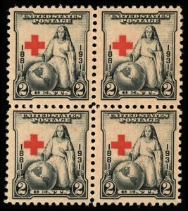 US Sc 702 VF/MNH CROSS IN HAND ERROR - BLOCK of 4! - 1931 2¢ - Red Cross Issue