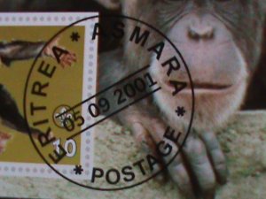 ERITREA-2001 LOVELY MONKEY IMPERF -CTO VERY FINE WITH FANCY 1ST DAY  CANCEL