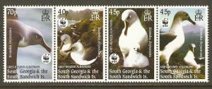 South Georgia #290-3 NH Albatross - WWF (Strip of 4)