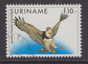 Surinam Sc 729 used 1985 10g Harpy Eagle single from long set, fresh, VF.