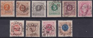 Sc # 40 / 49 Sweden 1886 - 1891 used (post horn on back) set CV $110.00