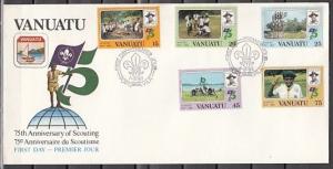 Vanuatu, Scott cat. 337-341. Scouting, 75th Anniversary issue. First day cover.