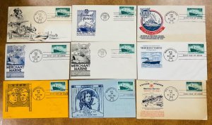 939 Merchant Marines in WWII 9 different FDC 1946