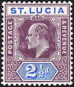 St Lucia 1904-10 2 1/2d dull purple and ultramarine chalky paper mint c17 pounds