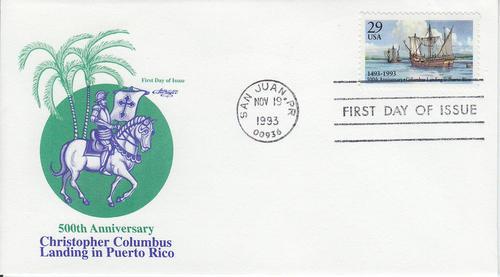 1993 Columbus in Puerto RIco (Scott 2805) Artmaster FDC