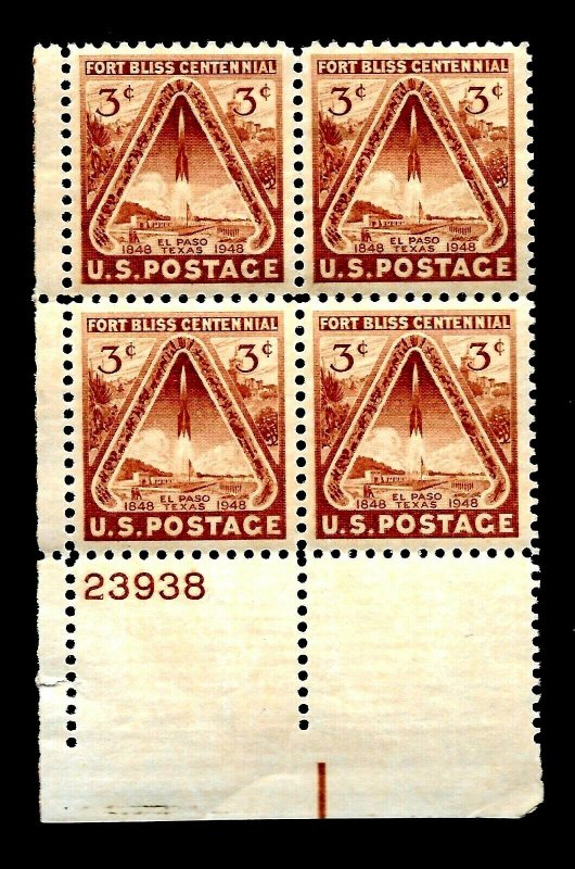 US 1947 Sc # 976 ~ 3 c  Fort Bliss ~ Mint NH Plate Block of 4