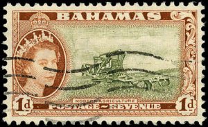 BAHAMAS Sc 159 XF/USED - 1954 1p - QEII - Modern Agriculture-Very Well Centered