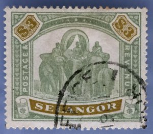 MALAYA 1896 SELANGOR Elephants & Howdah $3 Used SG#63 M3366D