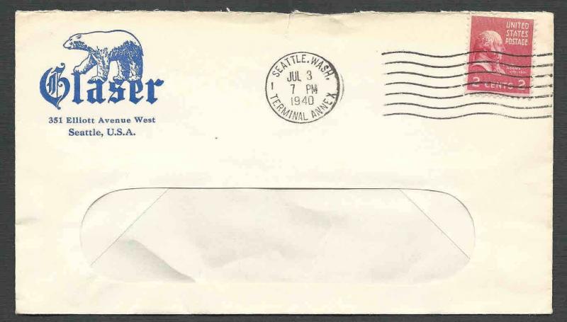 DATED 1940 COVER #806 PREXY 2c ON ILLUSTRATED AD COVER  