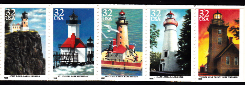 United States #2973a, Lighthouse strip of 5, MNH, Please see the description.