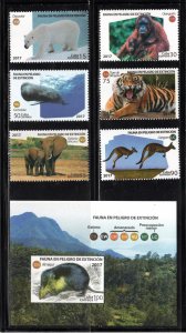 CUBA Sc# 6003-6009 WILD ANIMALS Endangered kangaroo CPL SET of 6 + SS  2017 MNH