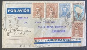 1937 Ayacucho Argentina Airmail cover TO Hotel María Teresa Innsbruck Austria