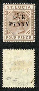 St Lucia SG55a 1d on 4d Brown Opt DOUBLED Fresh M/Mint