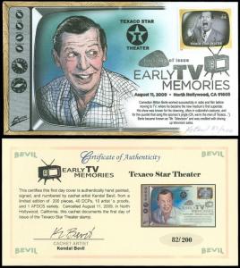 BEVIL Hand Painted, 82/200, EARLY TV MEMORIES: MILTON BERLE TEXACO, FDC #4414a!