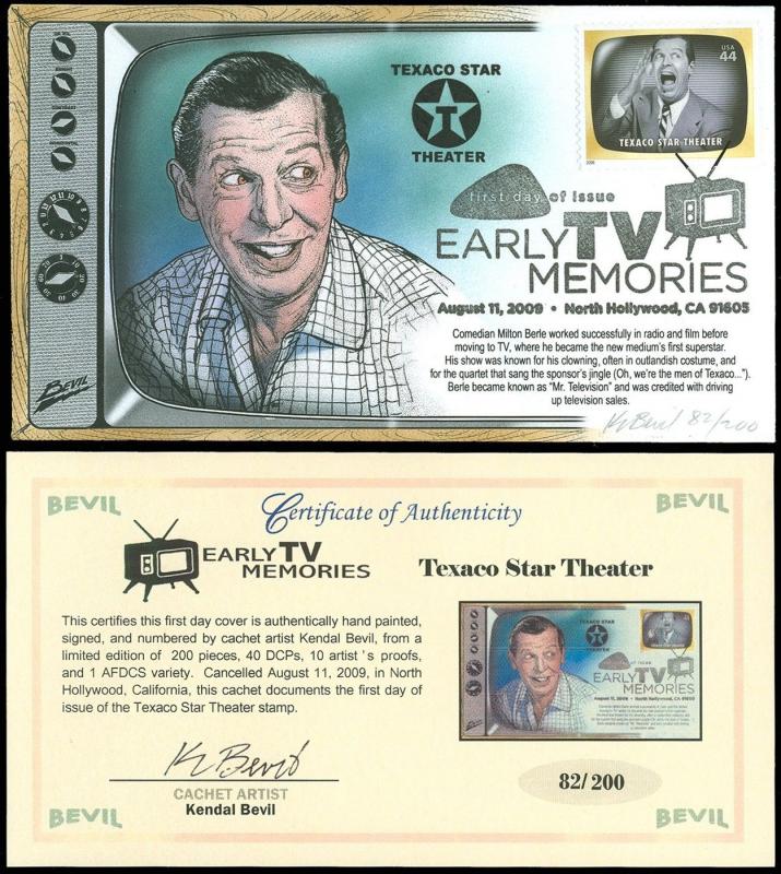 BEVIL Hand Painted, 82/200, EARLY TV MEMORIES: MILTON BERLE TEXACO, FDC #4414a!