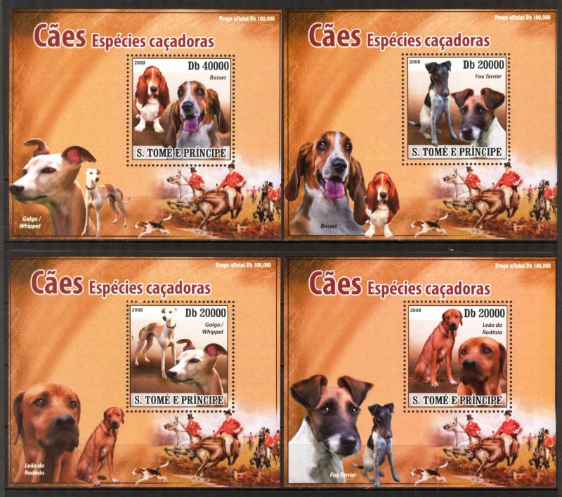 {043} Sao Tome & Principe 2008 Dogs 4 S/S Deluxe MNH**