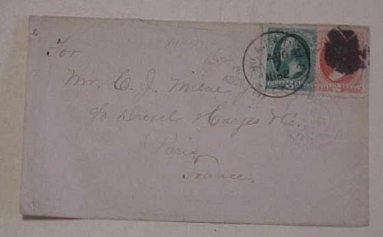 US COVER  PHILA PAID ALL 1882 B/S FRANCE x2