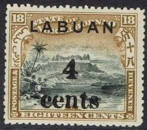 LABUAN 1904 4 CENTS ON 18C PERF 13.5 - 14