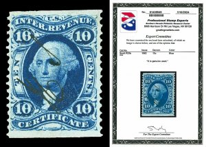 Scott R33b 1862 10c Part Perf Certificate Revenue Used F-VF Cat $850 w/ PSE CERT