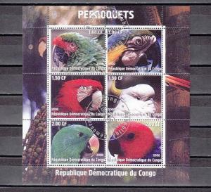 Congo, Dem. 2000 Cinderella issue. Parrot sheet of 6. Canceled, C.T.O.