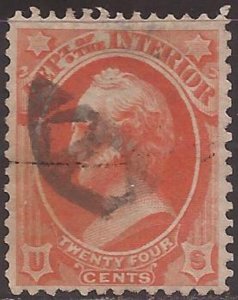 US Stamp - 1873 24c Official - Dept. of Interior - Stamp - Canceled - Scott #O22