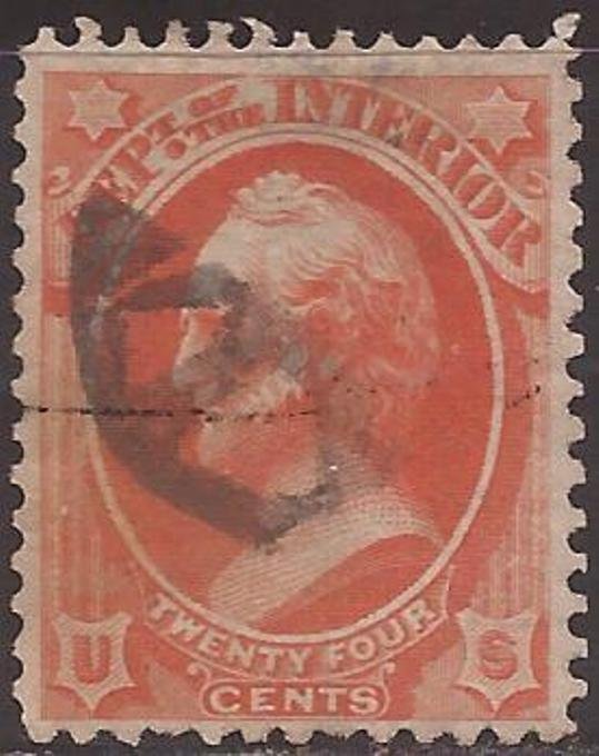US Stamp - 1873 24c Official - Dept. of Interior - Stamp - Canceled - Scott #O22
