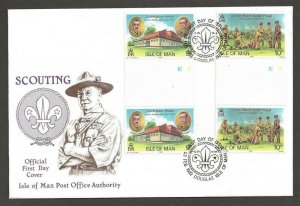 1982 Isle of Man gutter pairs Boy Scouts 75th anniversary FDC