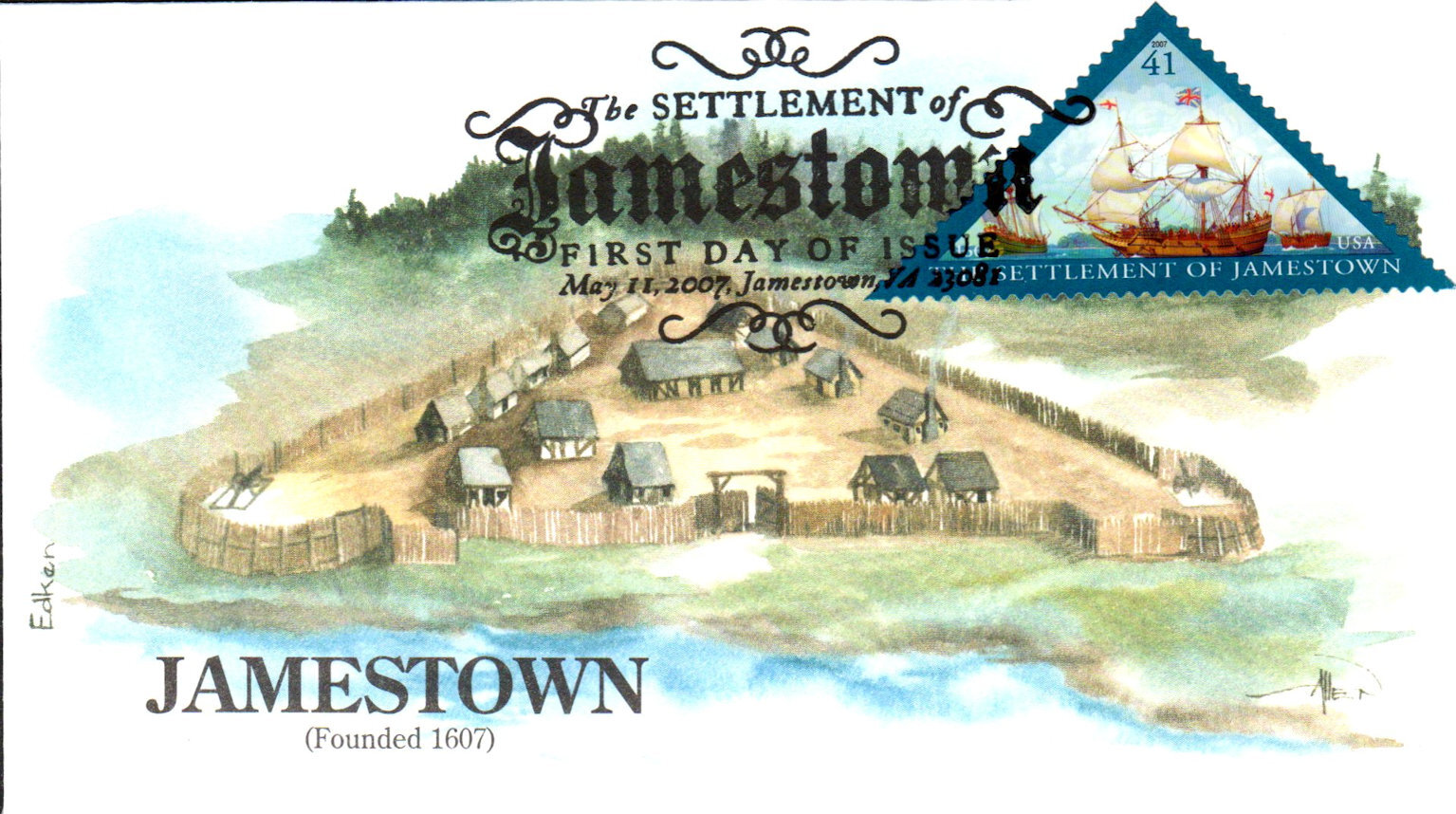 4136 Jamestown Settlement Edken FDC  United States, General Issue Stamp /  HipStamp