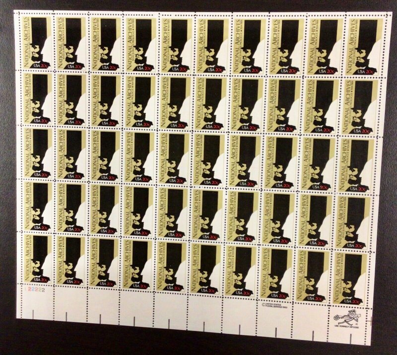 2081   National Archives 50th Anniversary MNH  20 c Sheet of 50  FV  $10  1984